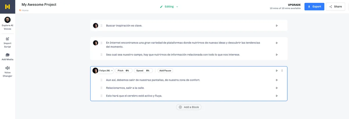 Murf. Recurso online Text-To-Speech. AI. De texto a voz.