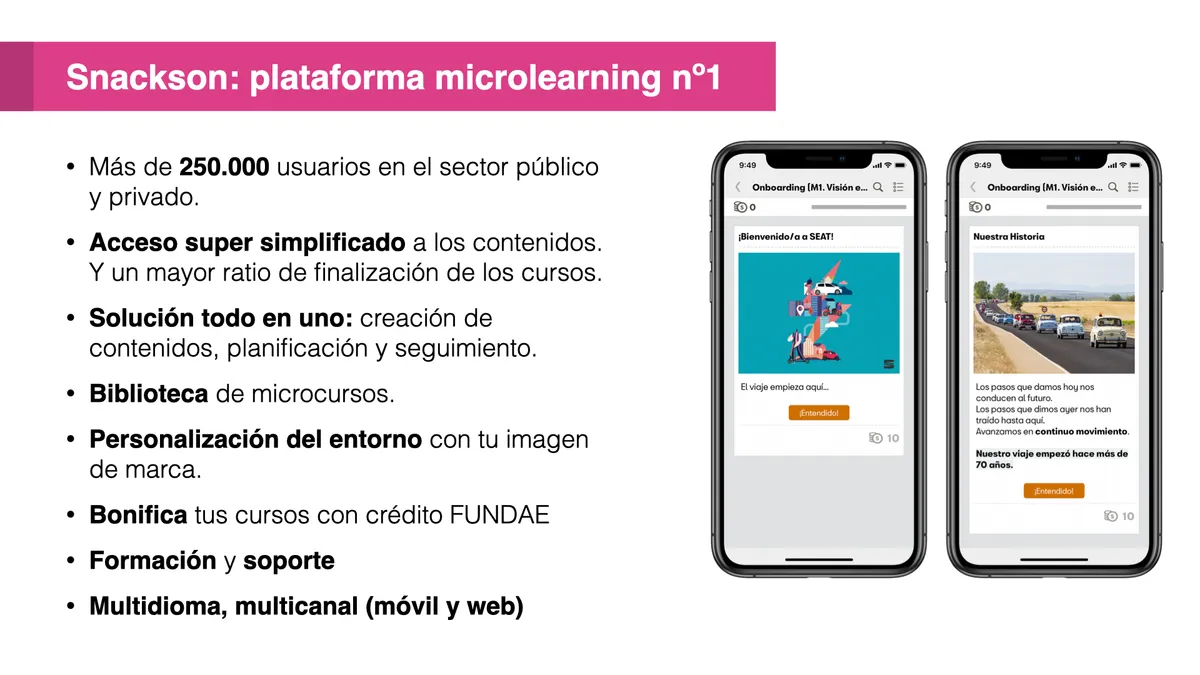 Interfaz de Snackson en formación corporativa